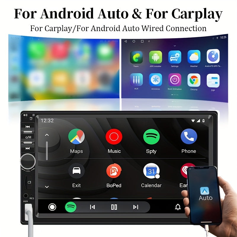 17.78cm HD Avtomobil Stereo Bosh ekran Android Auto CarPlay GPS Aux USB Rul boshqaruvi uchun simsiz ulanish