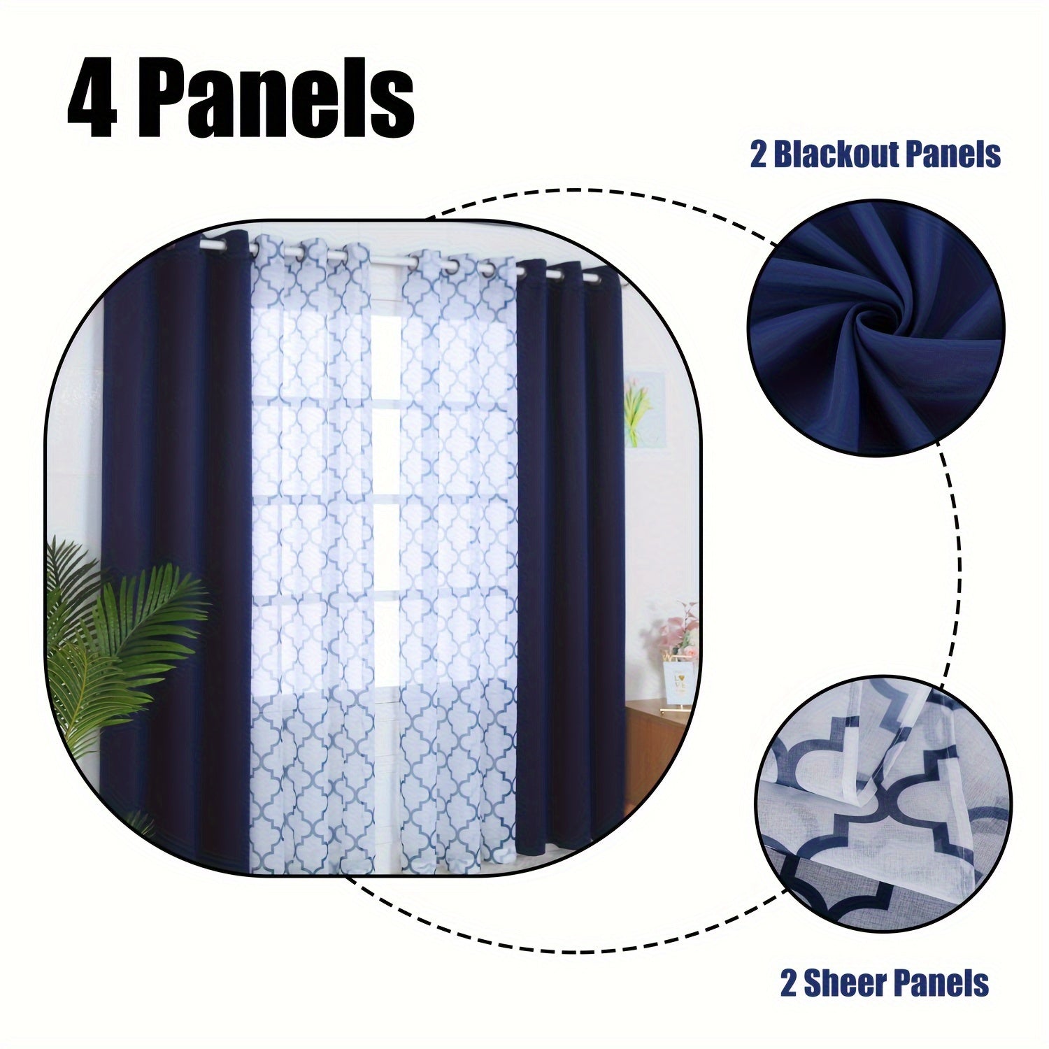 Blackout Curtains and Sheer Panels Set with Snowflake Pattern Indoor Window Decor