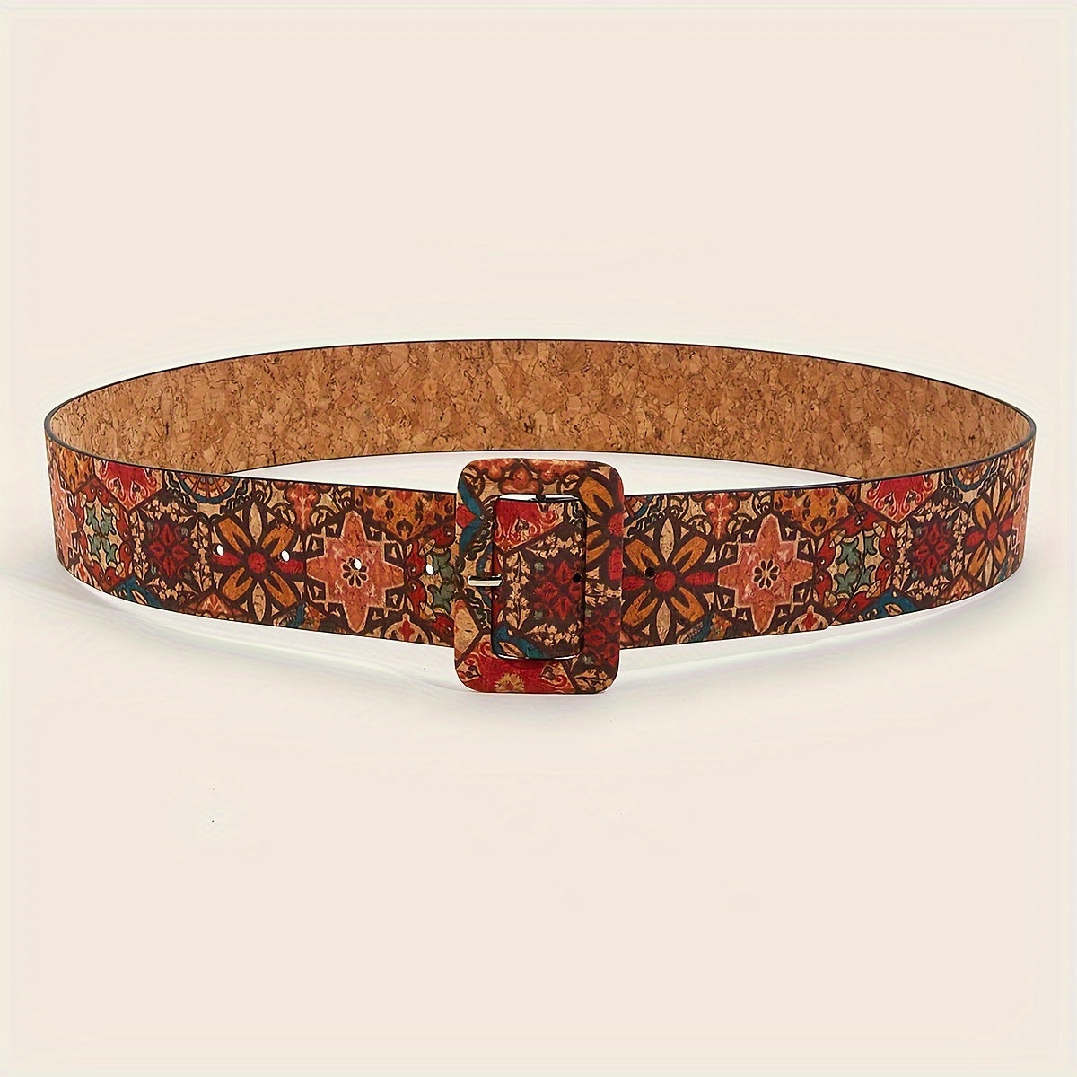 Women's Boho Vintage Flower-Printed PU Belt with Pin Buckle for Jeans