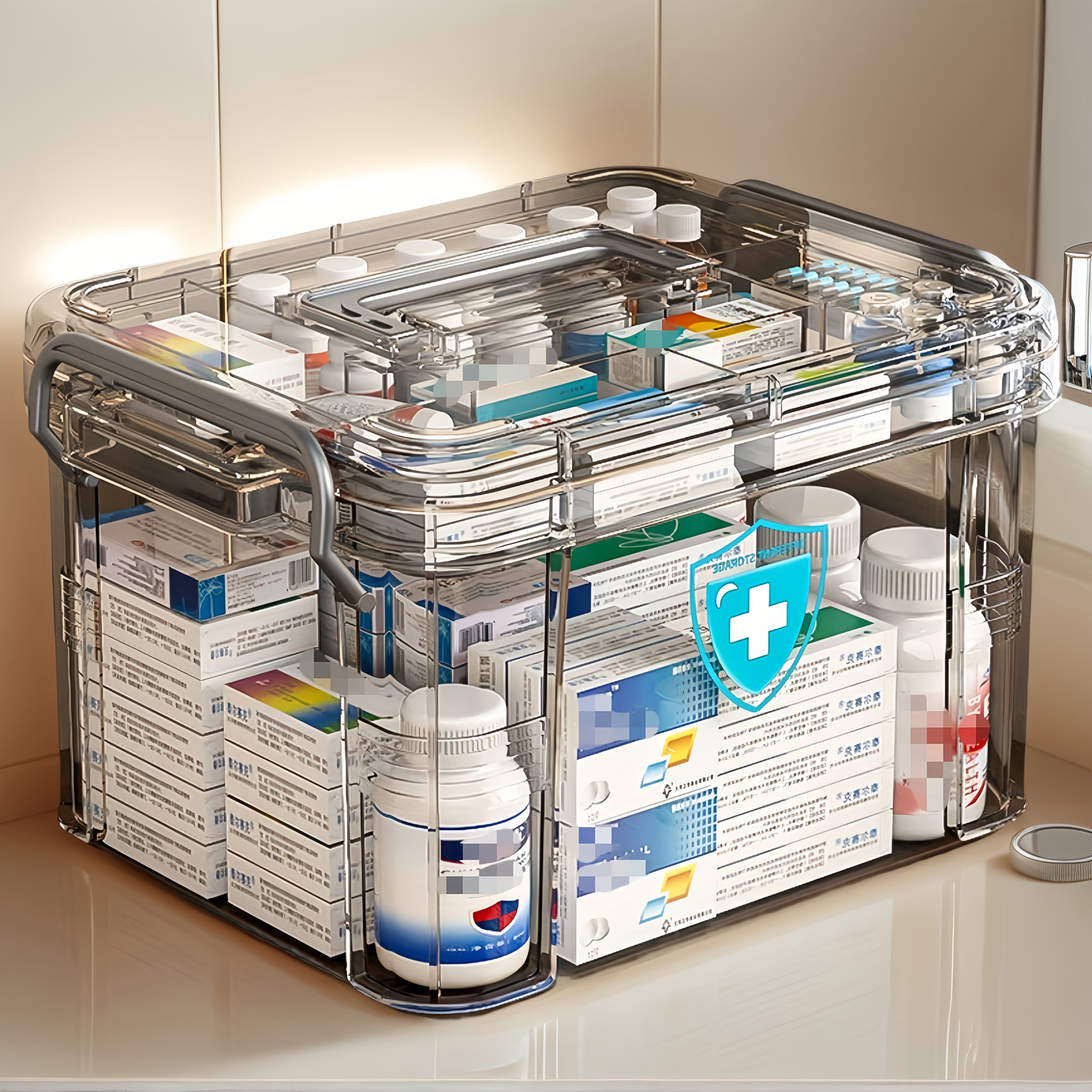 Uyda birinchi yordam ta'minotlari uchun suv o'tkazmaydigan ikki qatlamli dori tashkilotchisi.