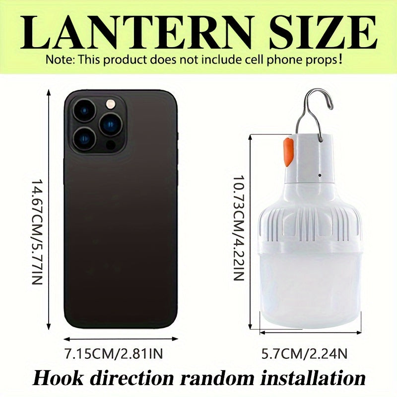 Rechargeable LED Camping Lantern with Hook, Searchlight, Emergency Floodlight