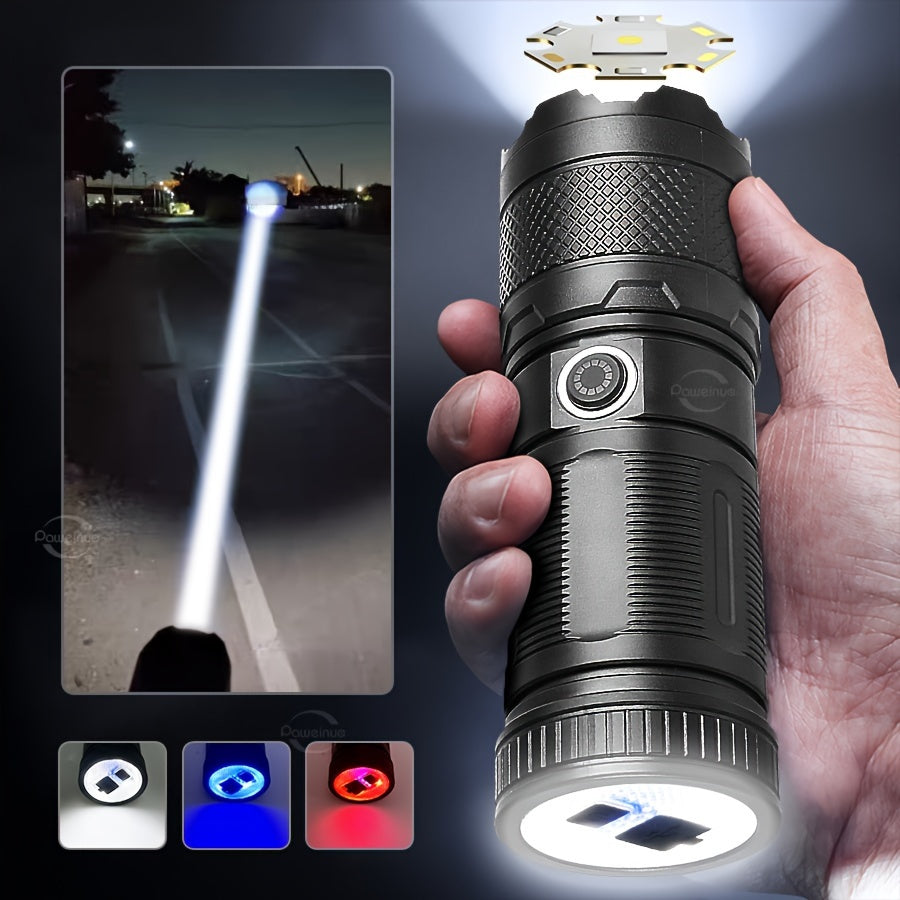 30W Rechargeable LED Handheld Flashlight with 5 Modes SOS Function and 2600mAh Battery