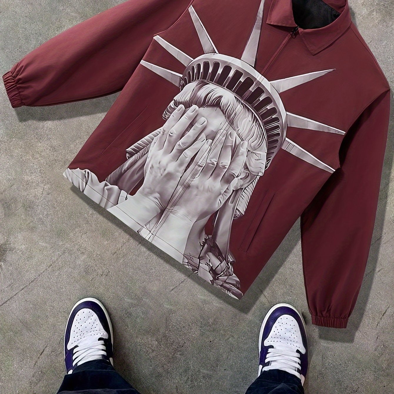 Men's Printed Hoodie with American Style Polyester Long Sleeve Casual Zipper Pocket