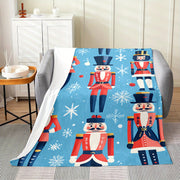 Quilted Polyester Flannel Throw Blanket with Cartoon Nutcracker Pattern for All-Season Use
