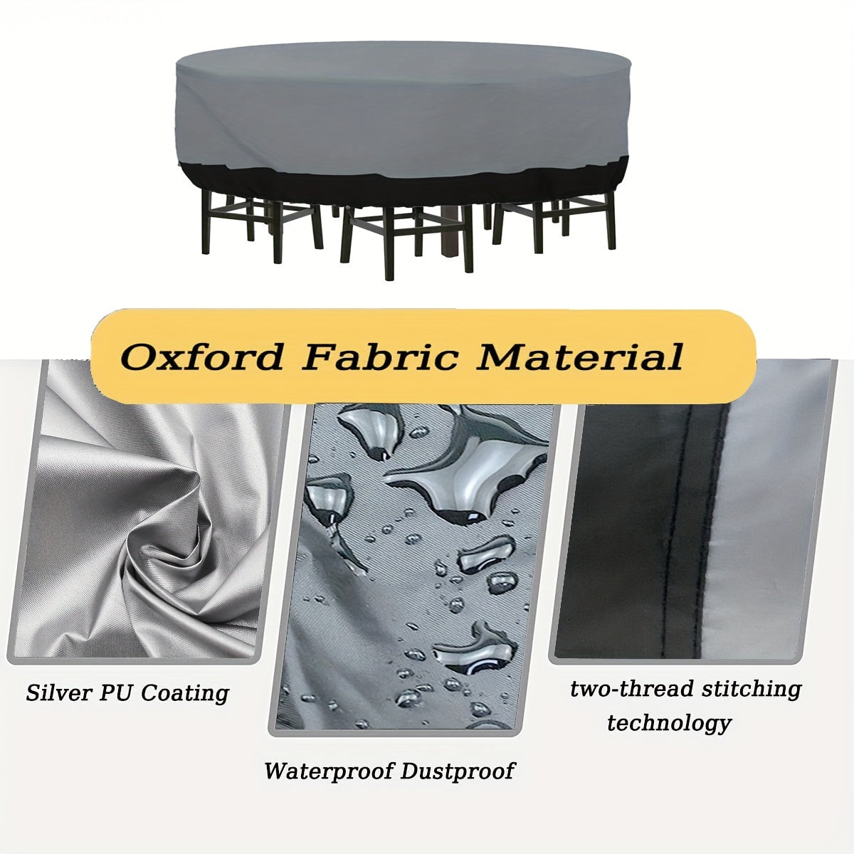 Round Patio Furniture Cover 210D Oxford Cloth Waterproof All-Season Outdoor Protection