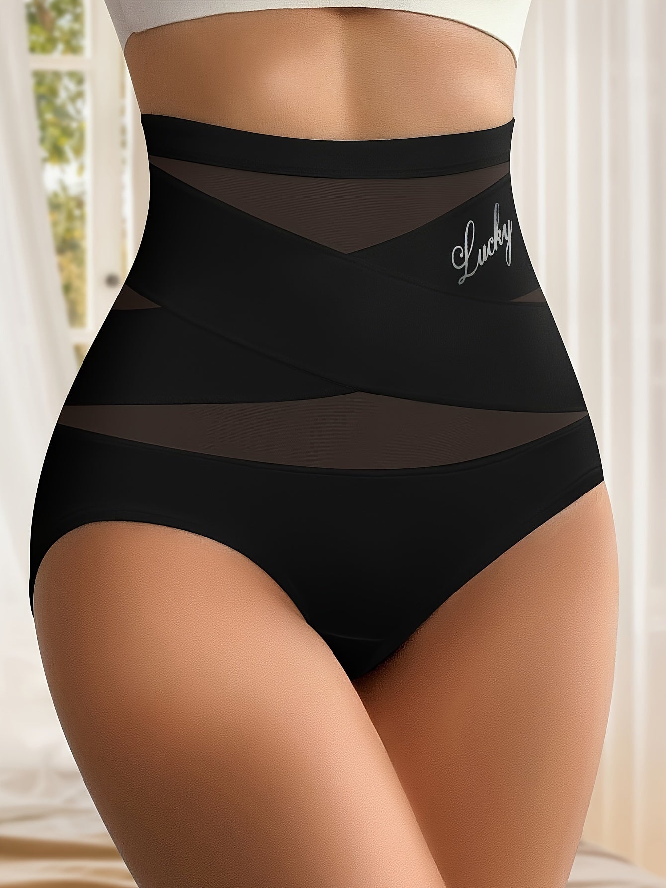 Women’s High-Waisted Mesh Underwear with Body Sculpting Design
