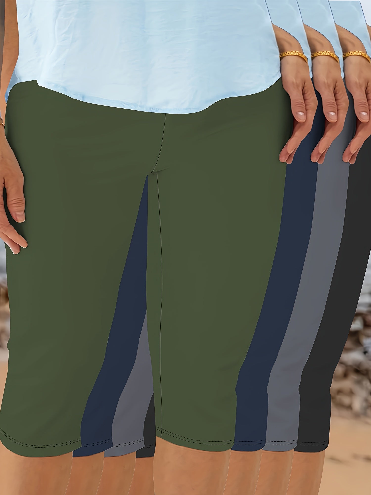 Women's Plus Size Capri Leggings Soft High Stretch Solid Colors Beach Casual