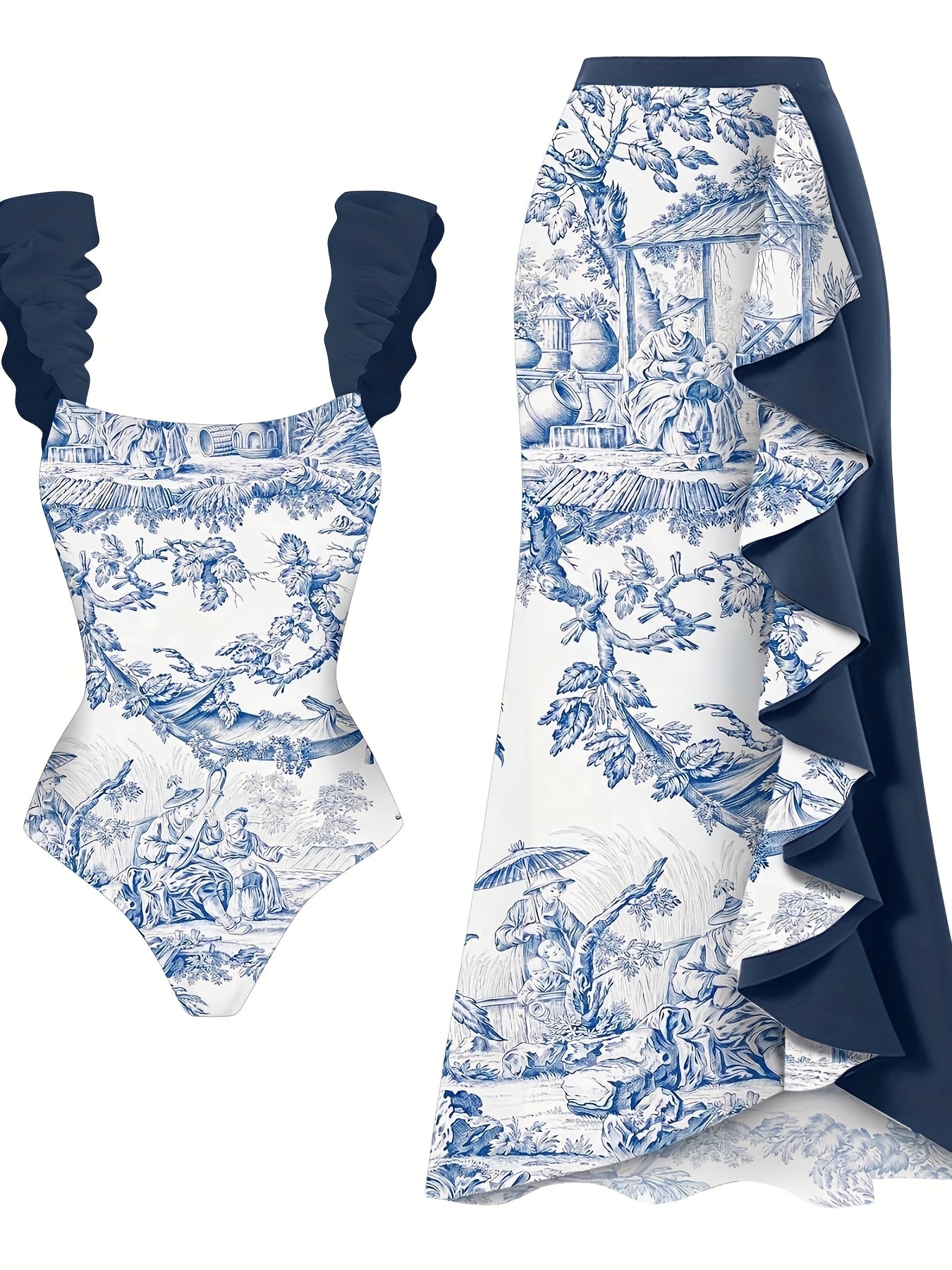 Women's Swimwear Set Two-Piece and One-Piece Swimsuit with Cover-Up Skirt
