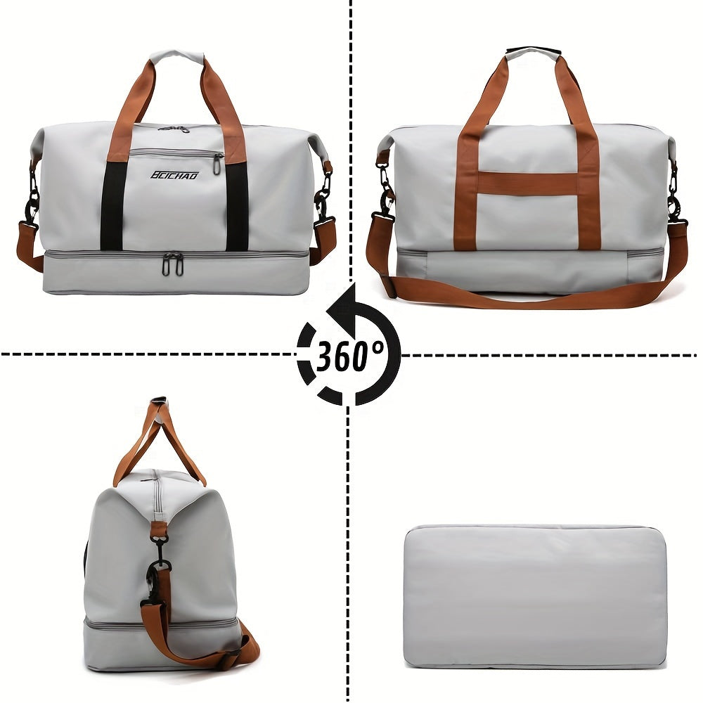 Oxford Gym Bag for Men and Women with Shoe Compartment Wet Pocket Grey Carry-On Weekender Tote