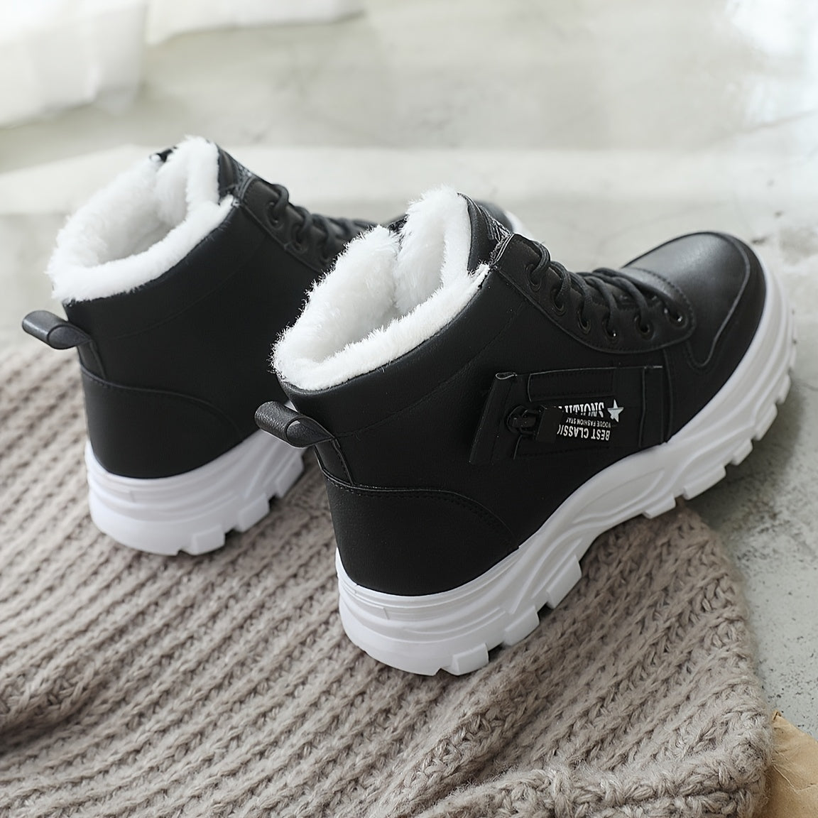 Женские зимние ботинки на меху с плюшевой подкладкой, на толстой подошве, высокие, разные размеры