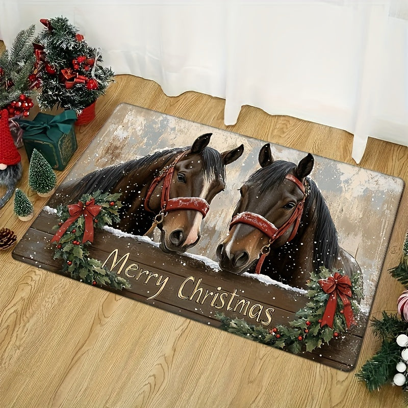 Holiday Christmas Horse Doormat Non-Slip Washable Water-Resistant for Kitchen or Living Room