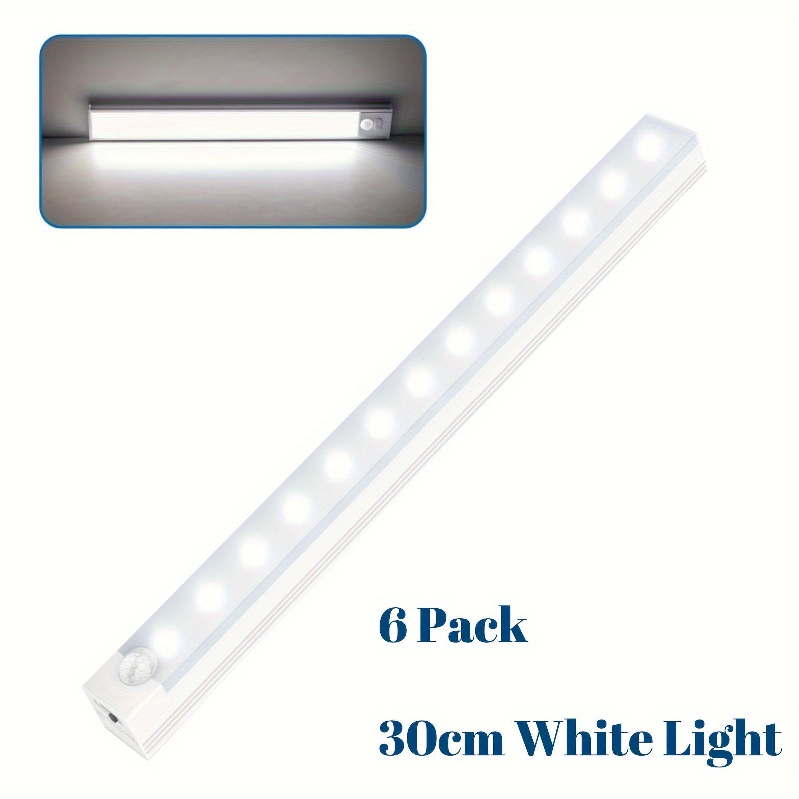 6 dona qayta tiklanadigan shkaf osti chiroqlari, harakat sensorli, sozlanadigan yorqinlik, plastmassa