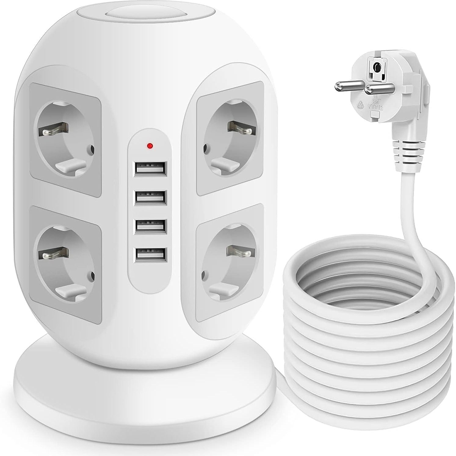 Power Strip with 4 USB Ports and Surge Protection 8AC Multi-Socket Tower Extension Cable