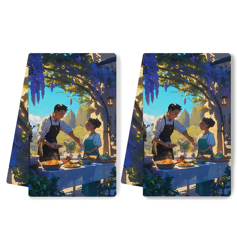 Set of 2 Ultra Soft Kitchen Towels 16x24 Inches Highly Absorbent Dish Hand Towels