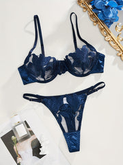 Women's Floral Embroidered Cami Bra and Panties Set Lingerie