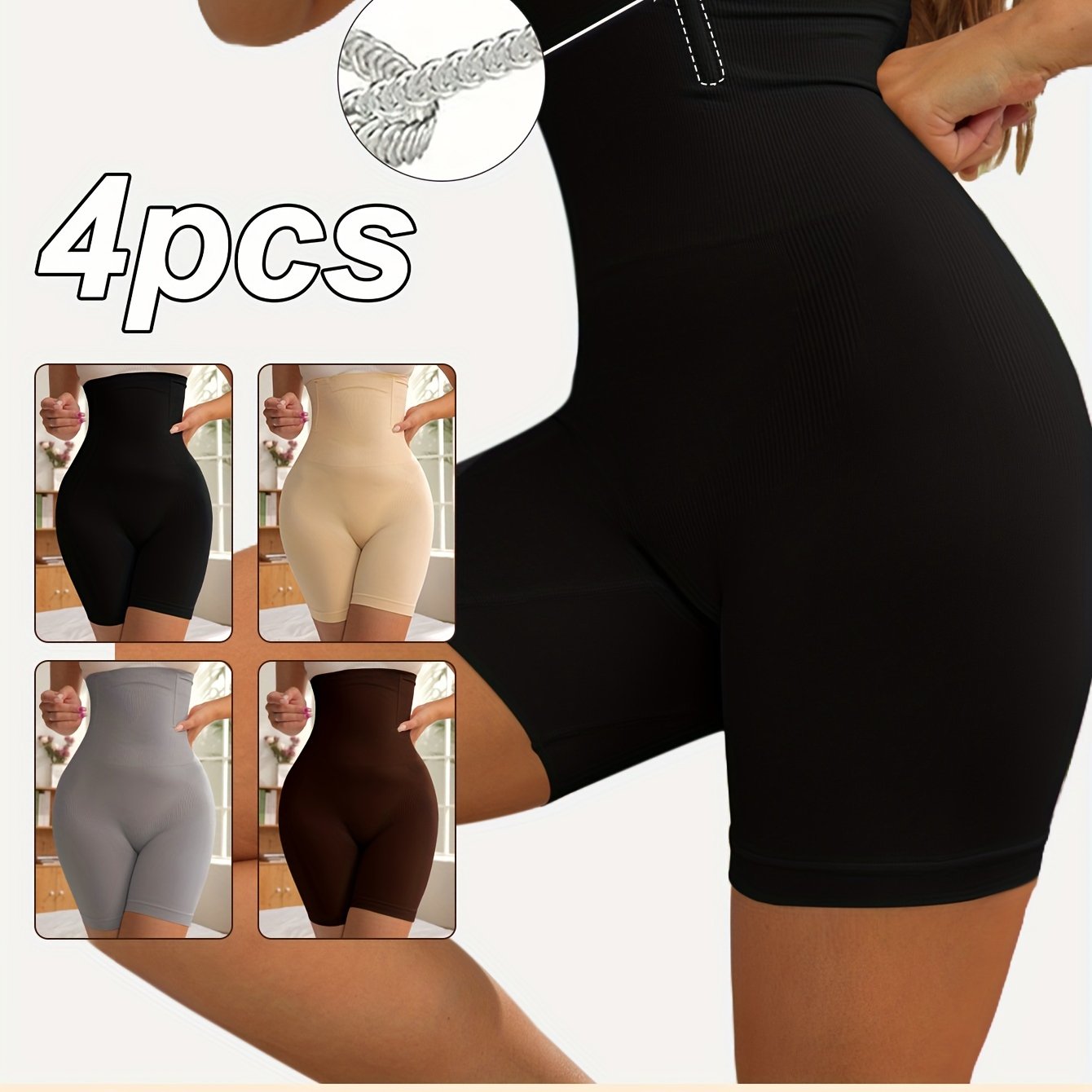 Women’s High-Waisted Shaper Shorts 4-Pack Tummy Control Yoga Fitness Solid