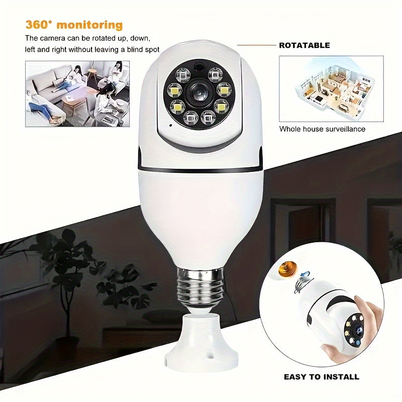 Wireless Smart Home Security Camera with E27 Bulb Holder Night Vision Audio LED Lights