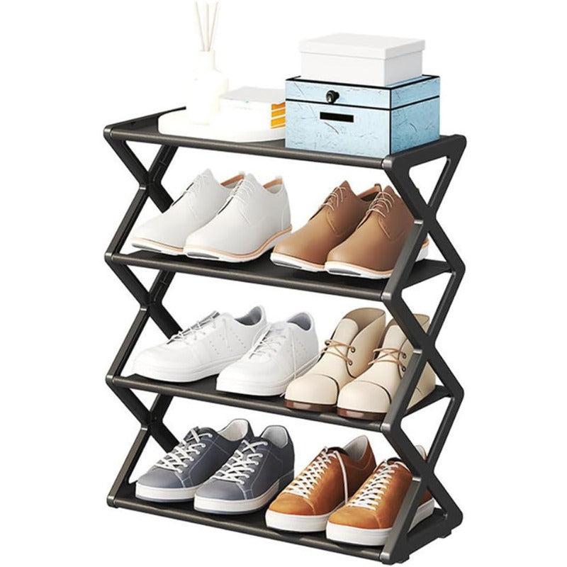 Modern X-Shaped Shoe Rack with Dustproof Shelf, Space-Saving Plastic Organizer