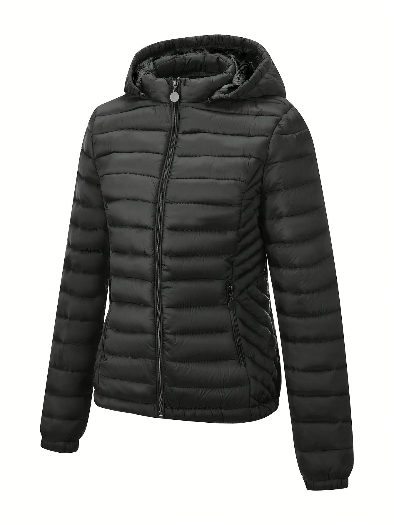 Women's Hooded Coat Lightweight Waterproof Casual Autumn Winter Puffer with Pockets