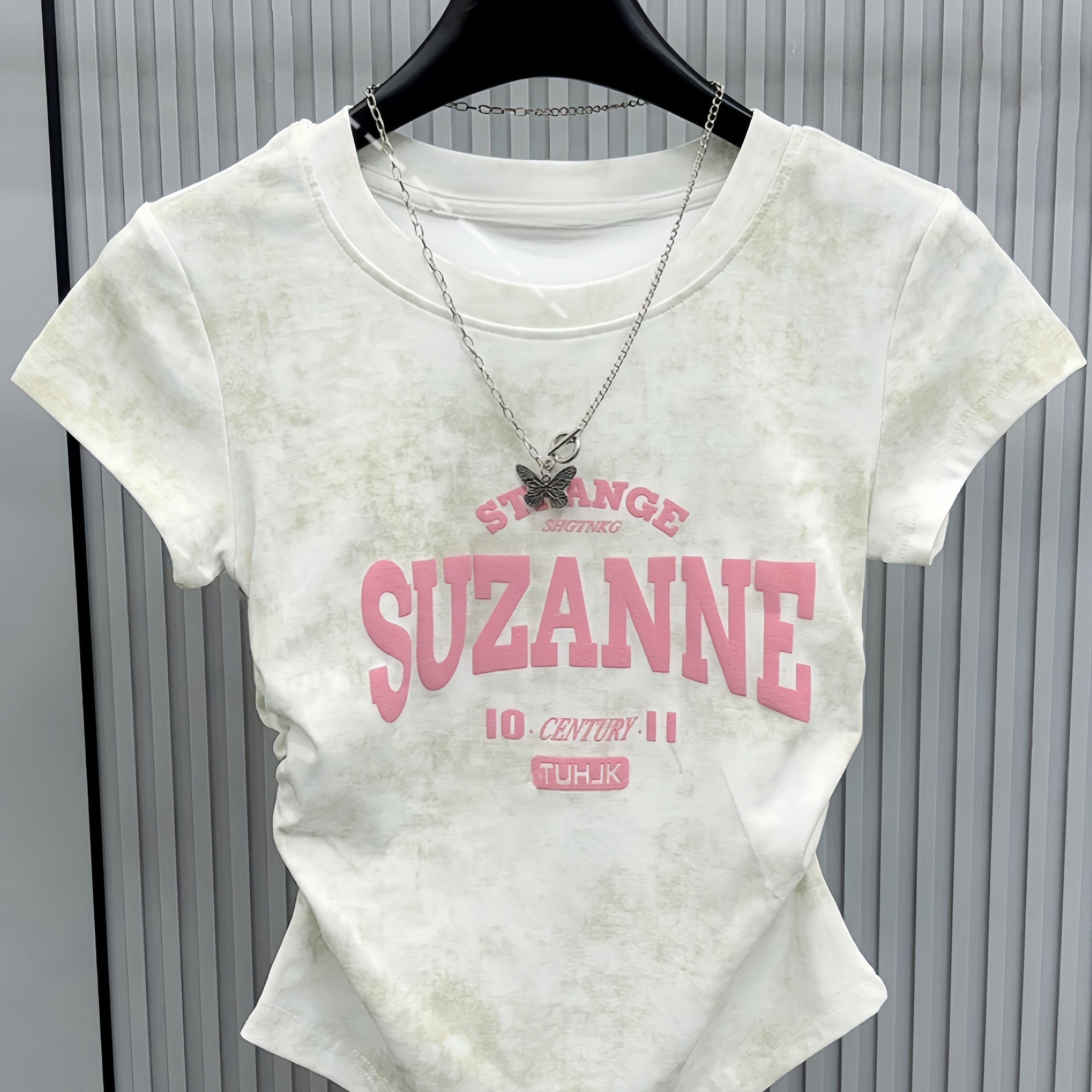 Women's Y2K Letter Print T-Shirt Cotton Blend Crew Neck Short Sleeve Spring Summer Fall