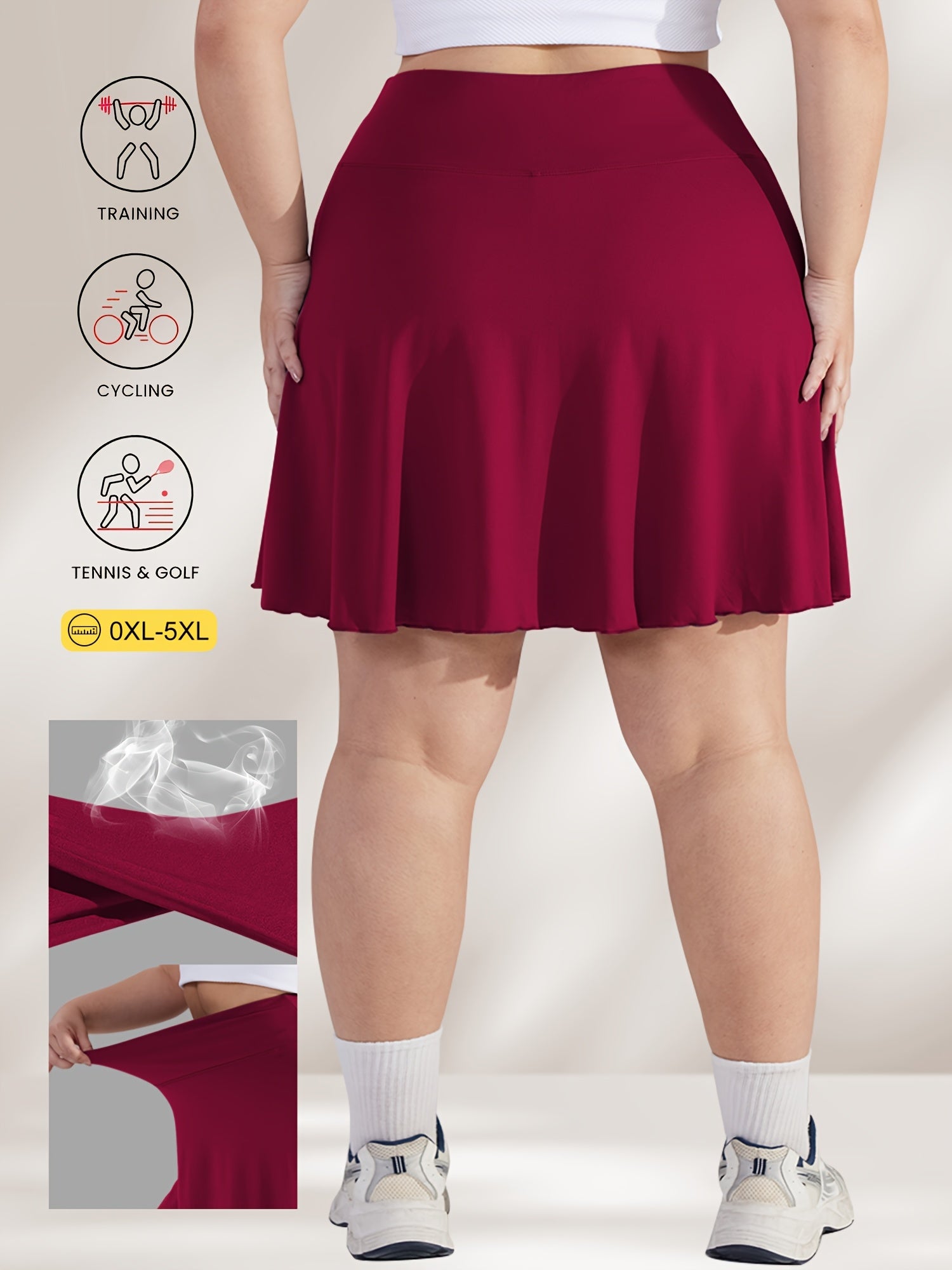 Plus Size Women's Tennis Skirt with Pockets, Green, High Stretch, Athletic Fit