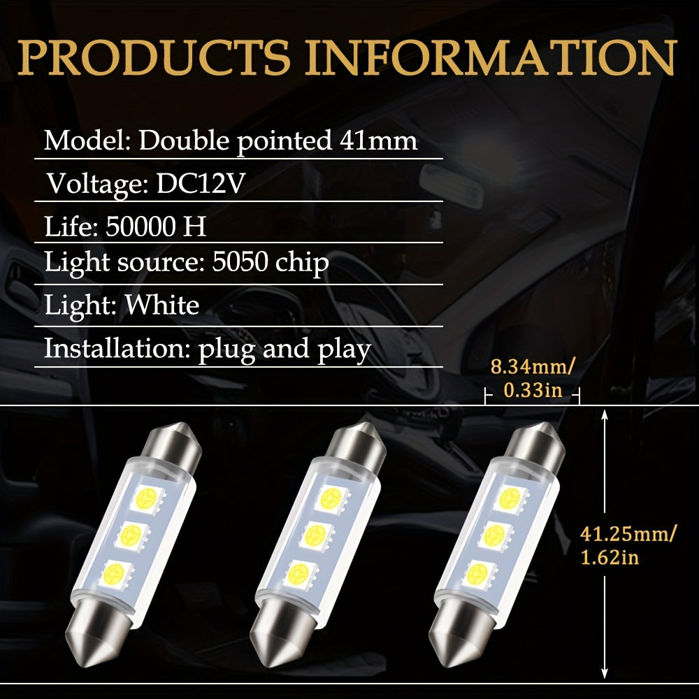 4Pcs White LED Car Interior Light Bulbs for Dome Map Trunk Step DC12V