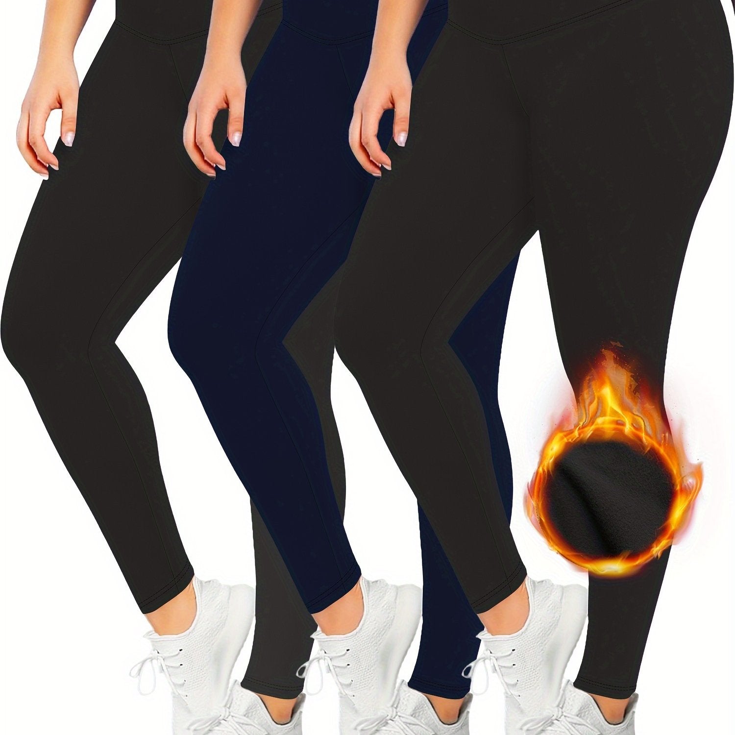 Women's Plus Size Fleece Leggings Set Wideband High Rise Three Piece