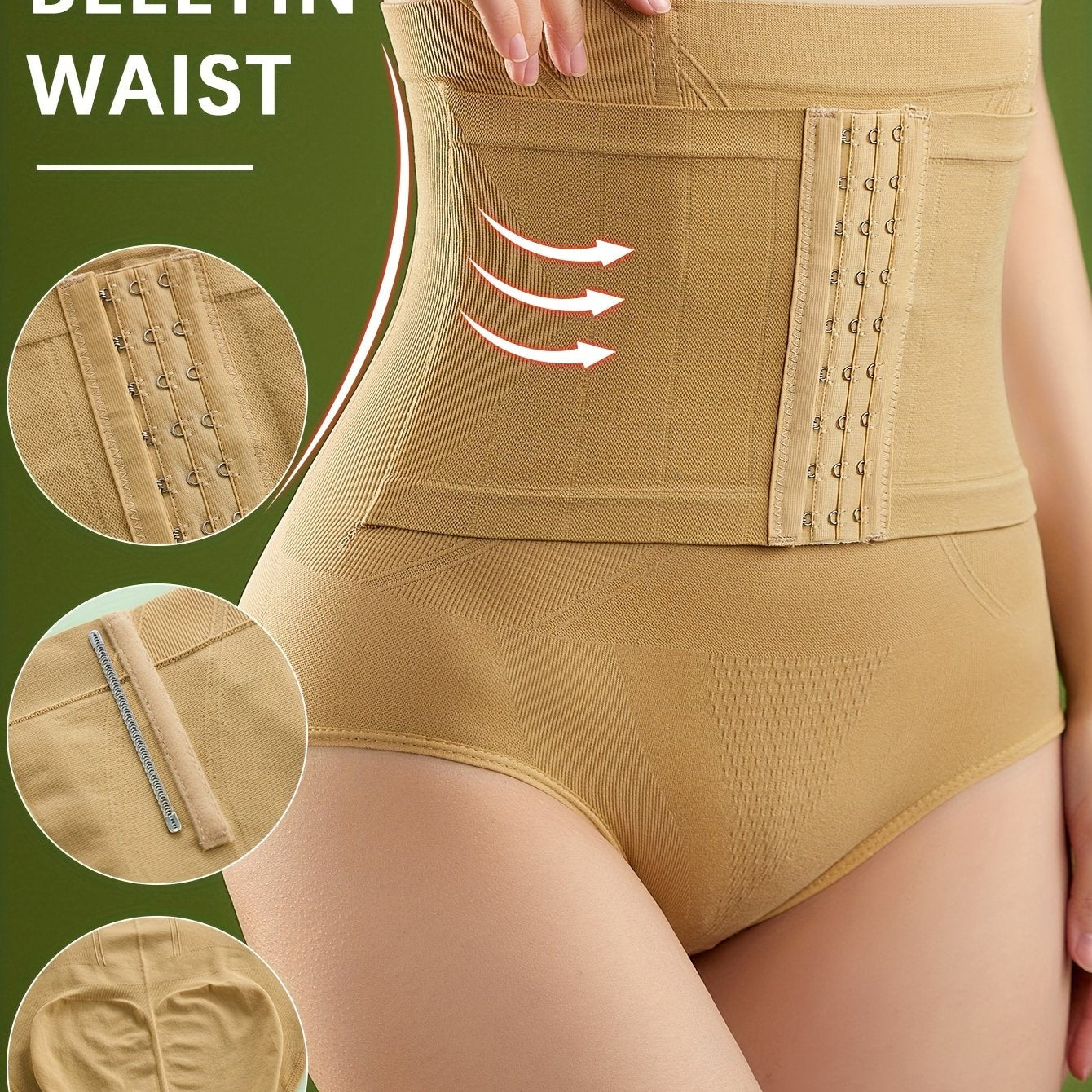 Women's High-Waisted Tummy Control Shapewear Briefs Nylon Spandex Knit Front Closure