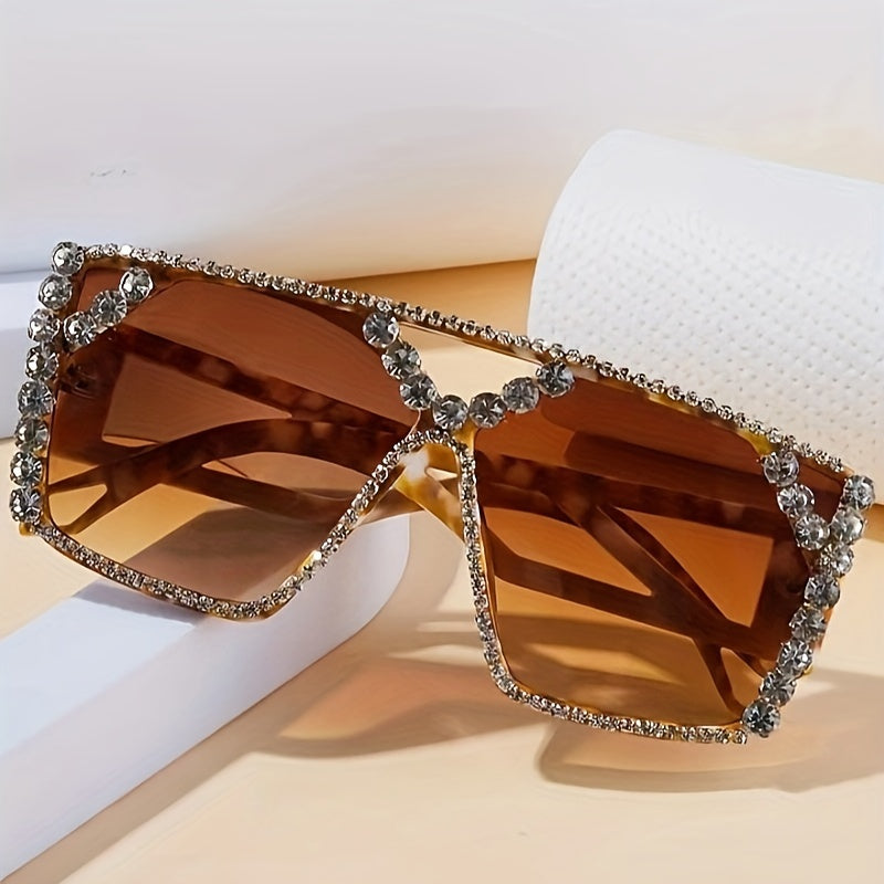 Gafas de sol de gran tamaño para mujer con lente cuadrado de cristales de gradiente para fiestas de disfraces y bailes de graduación