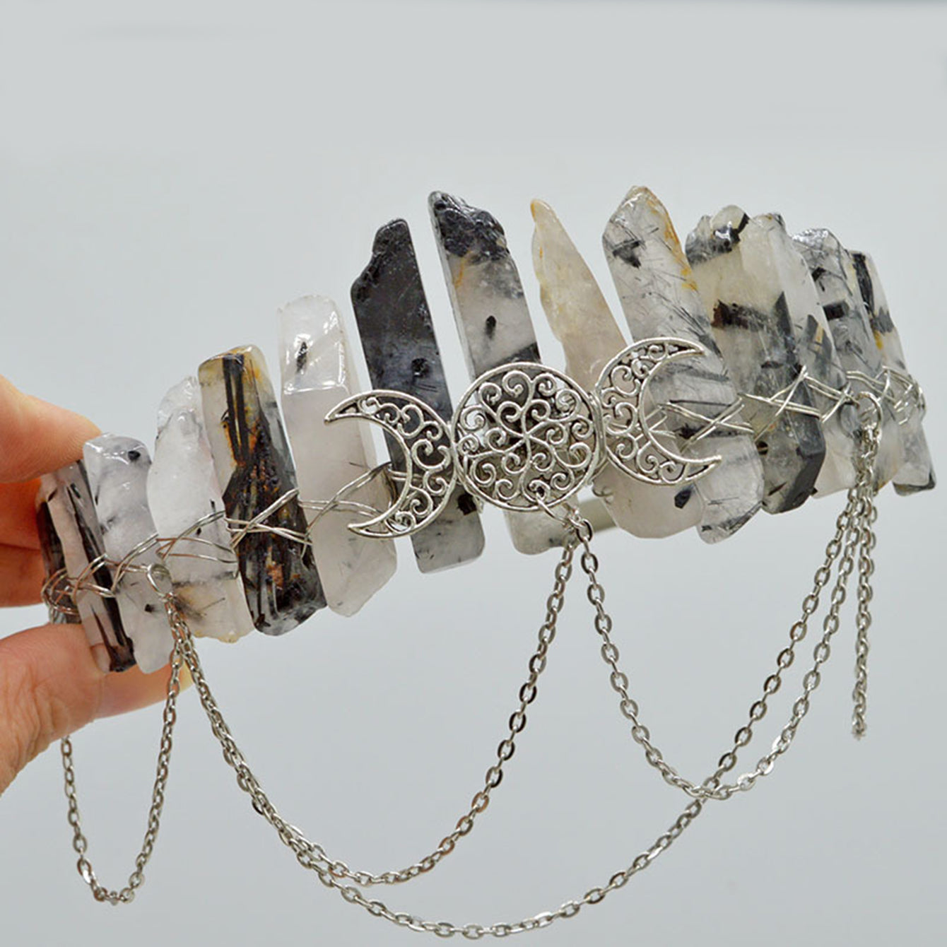 Crystal Quartz Crown Headband for Boho Weddings Festivals and Photoshoots