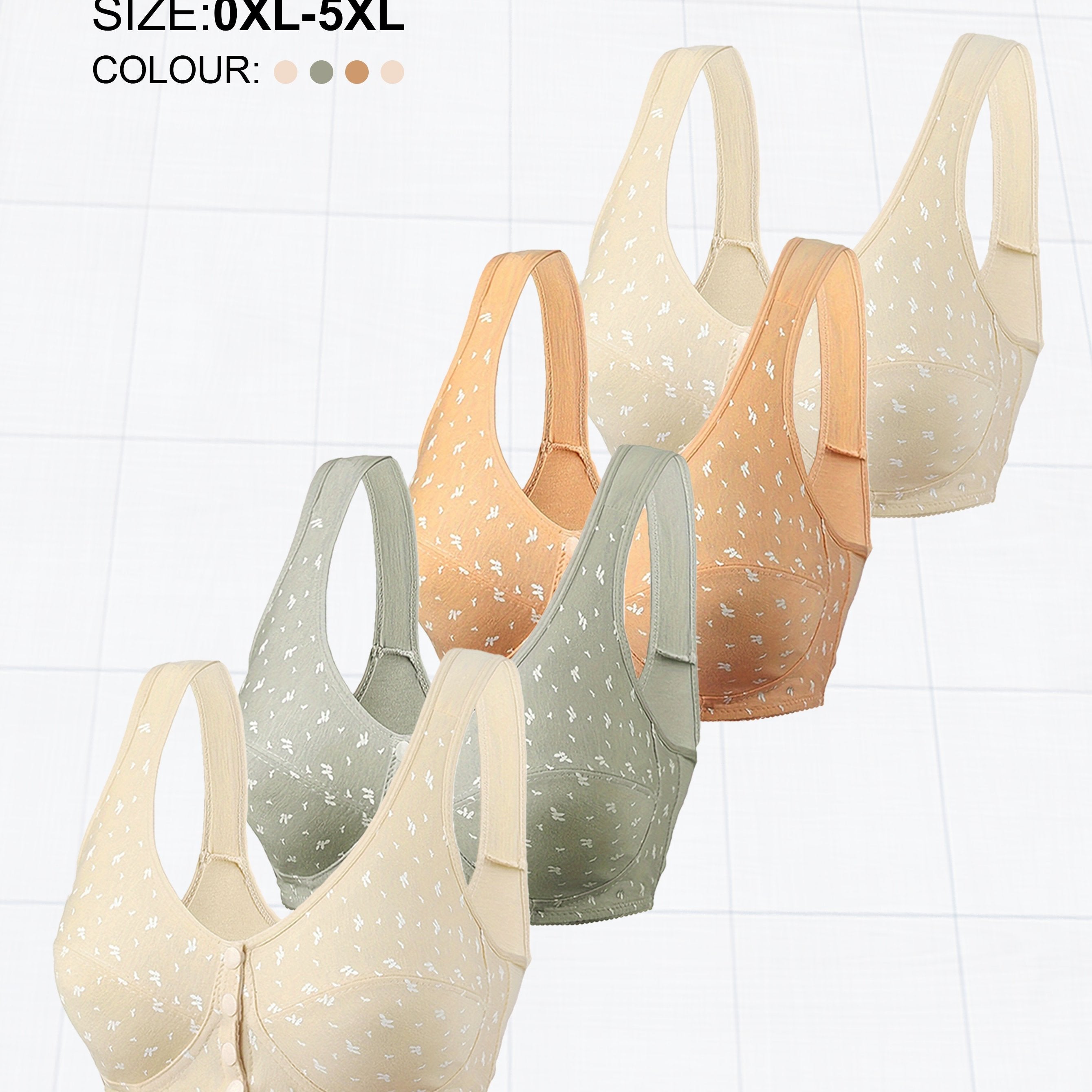 Women's Plus Size Wireless Bra Set with Buttons, Random Prints, Comfortable