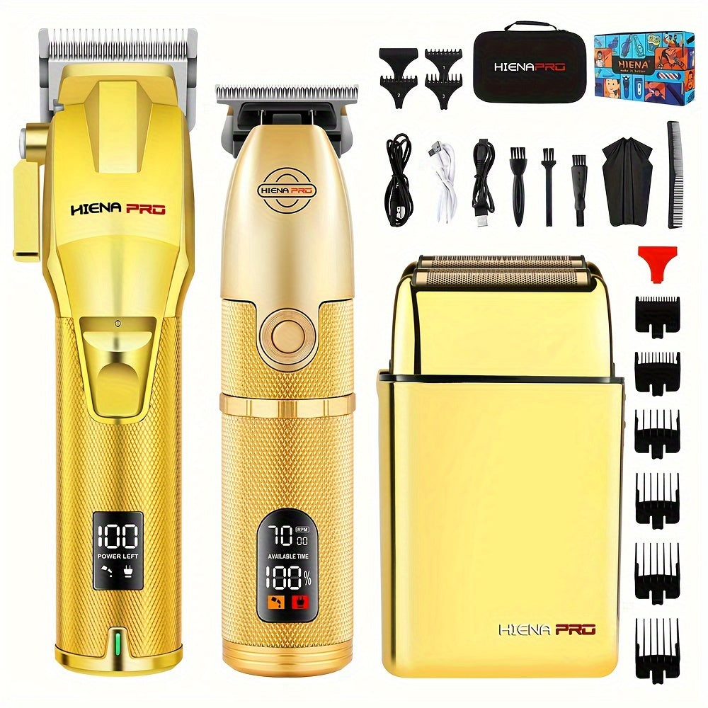 Professional hair clipper set with USB rechargeable trimmer LCD display gift for men