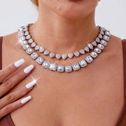 Two Pieces Hip Hop Ice Heart-Shaped Rock Candy Necklaces with Cuban Chain Punk Jewelry for Men Women