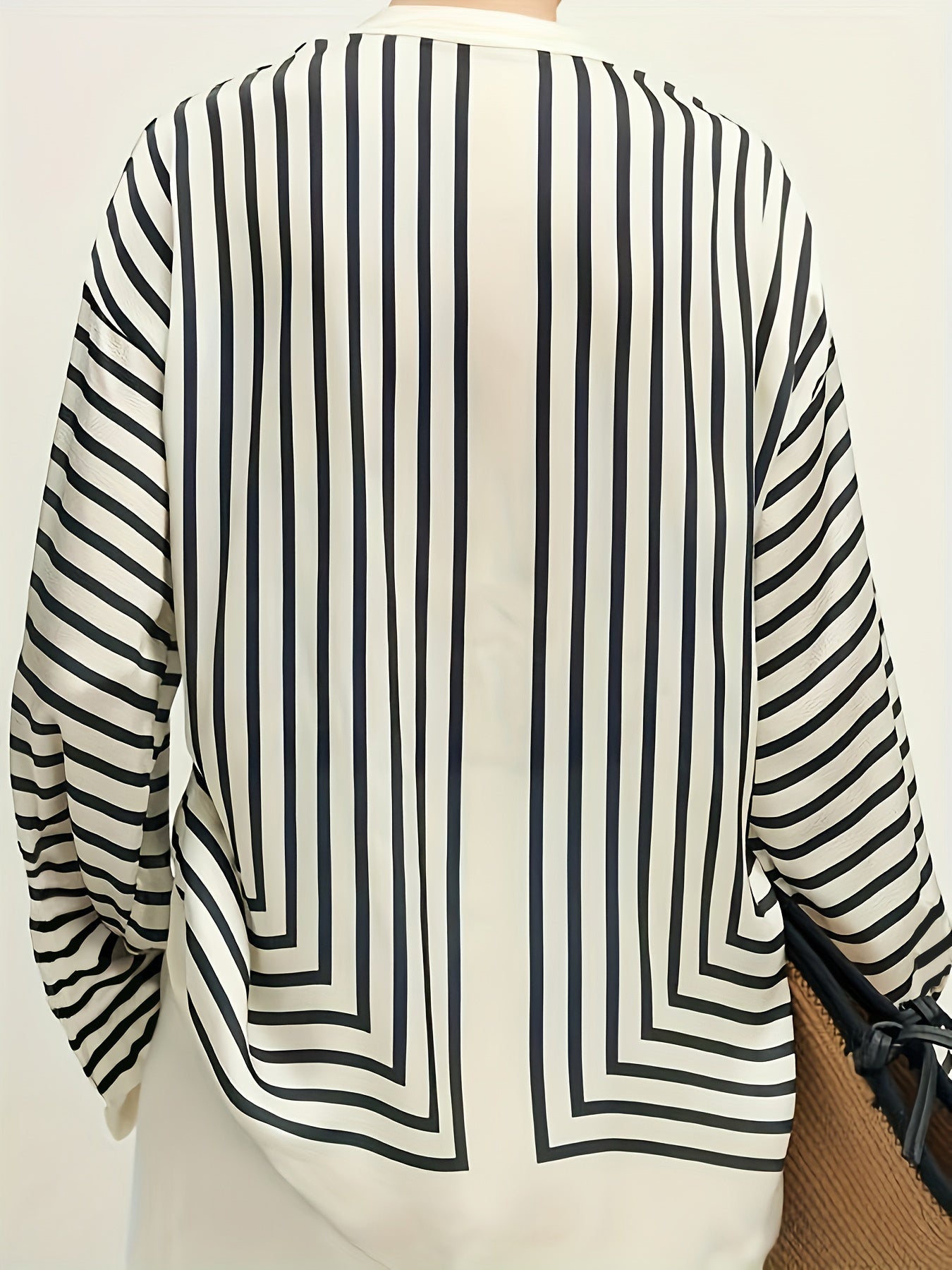 Women's Striped Button-Up Shirt Black White Long Sleeve Casual Formal Top