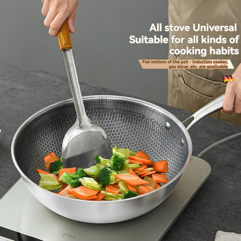 Lightweight Stainless Steel Wok Non-Stick Honeycomb Design Durable Scratch Heat Resistant Cooking Pan
