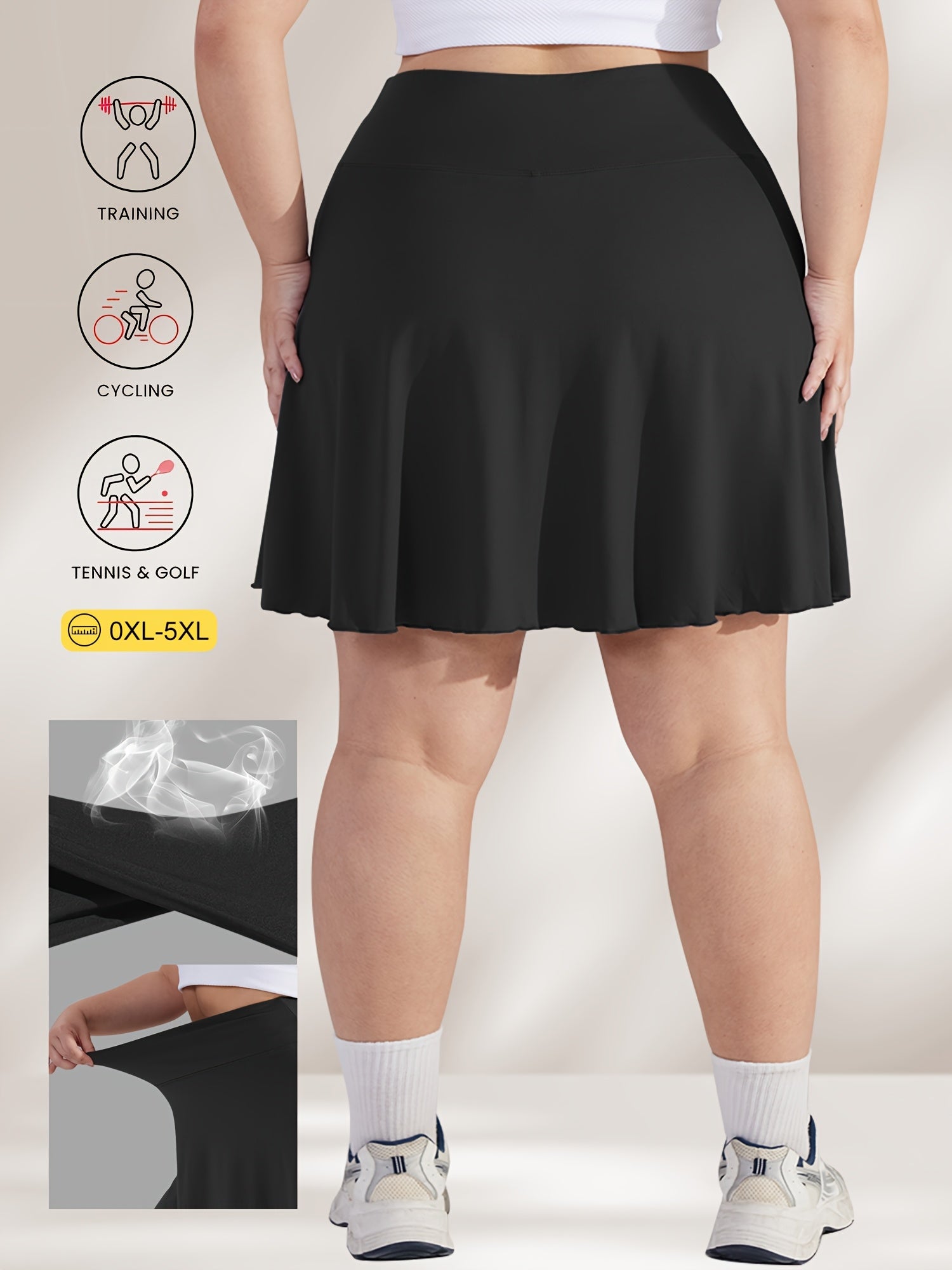 Plus Size Women's Tennis Skirt Pants with Side Pockets Set