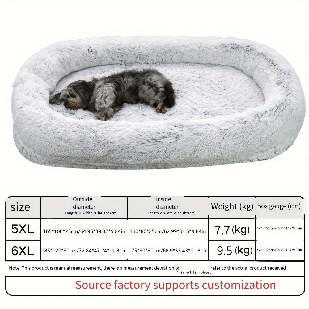 Oval-Shaped Plush Dog and Human Bed Gray Non-Slip Washable Cozy Sofa