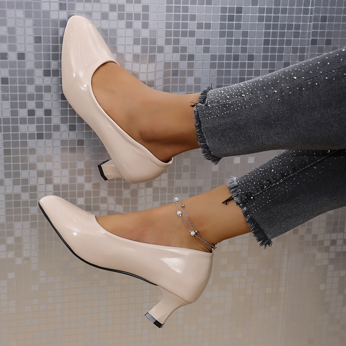 Women High Heel Pumps Solid Color Round Toe Office Dress Shoes