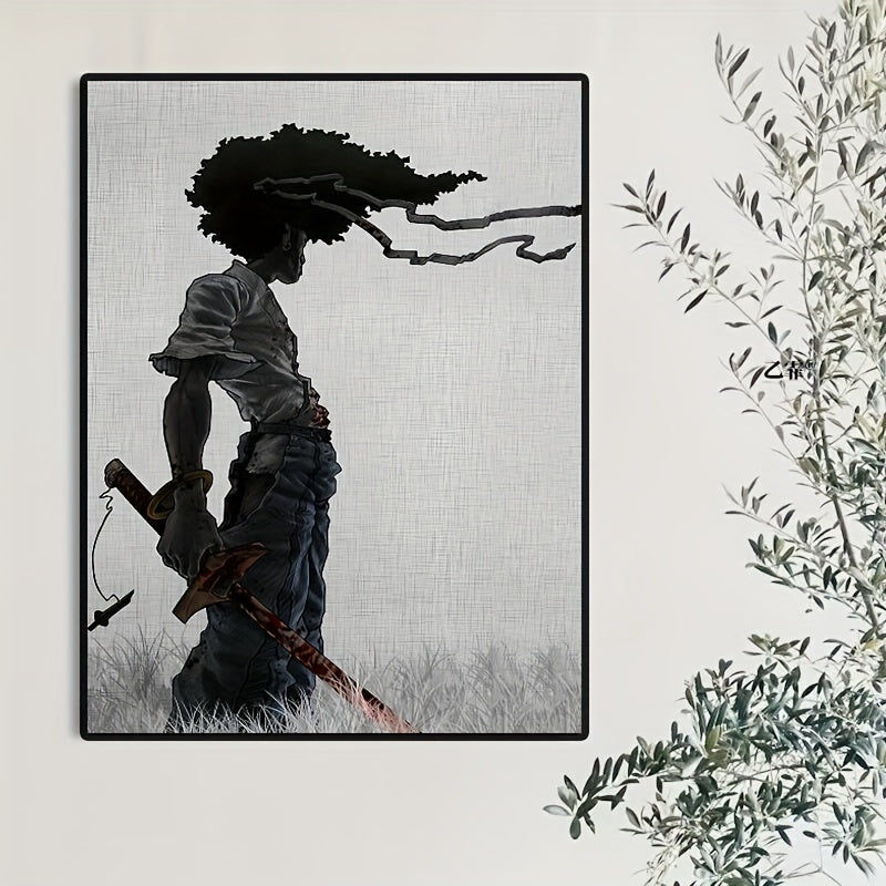 African Samurai Anime Wall Art Canvas Portrait Frameless Room Decor
