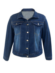 Women's Plus Size Light Blue Denim Jacket Casual Street Style Long Sleeve Button-Up