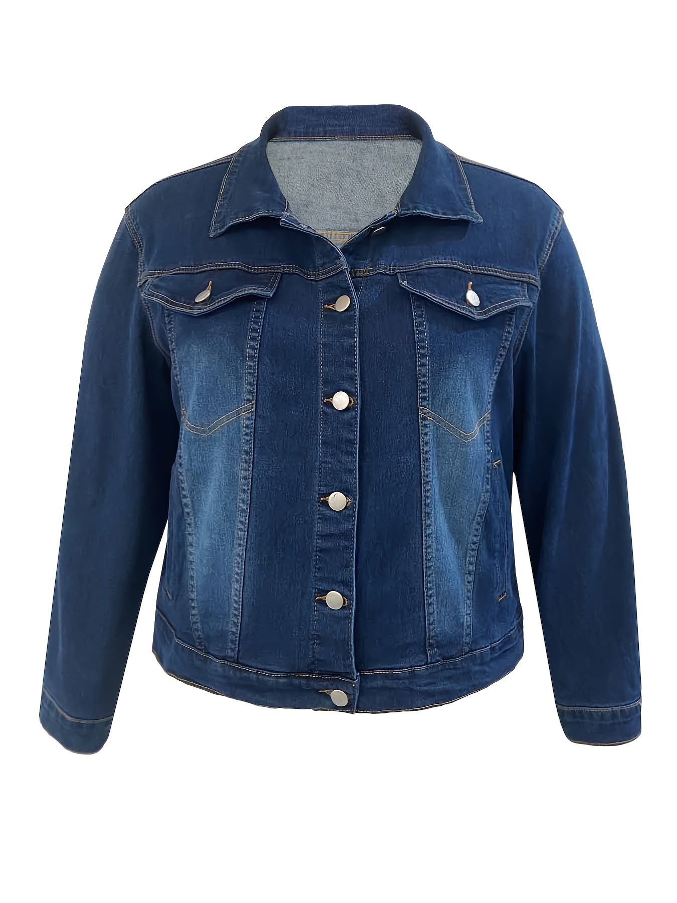 Women's Plus Size Light Blue Denim Jacket Casual Street Style Long Sleeve Button-Up