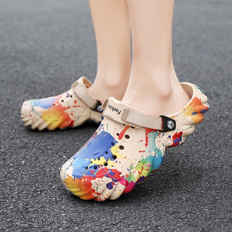 Men Women's Large-Sized Trendy Graffiti Clogs Breathable Non-Slip Outdoor