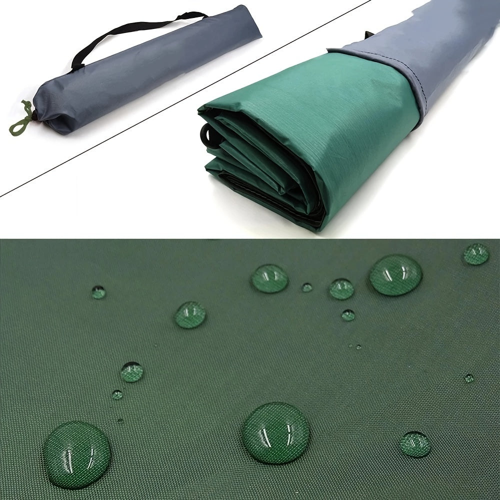 To'rtburchakli tarp chodir, 91-100% soyali darajasi bilan, lagerda, plyajda va bog'da foydalanish uchun, mustahkam polyester matodan yashil rangda tayyorlangan. Turli o'lchamlar mavjud.