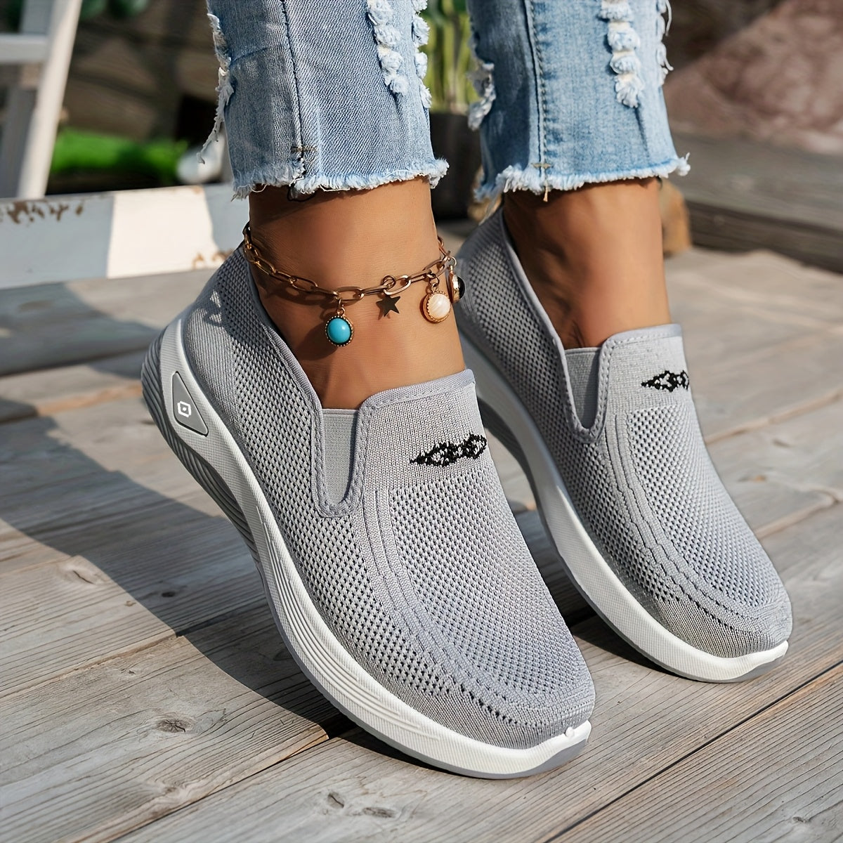 Women's Slip-On Casual Sneakers - Breathable Fabric, Rubber Sole, All-Season Black and White