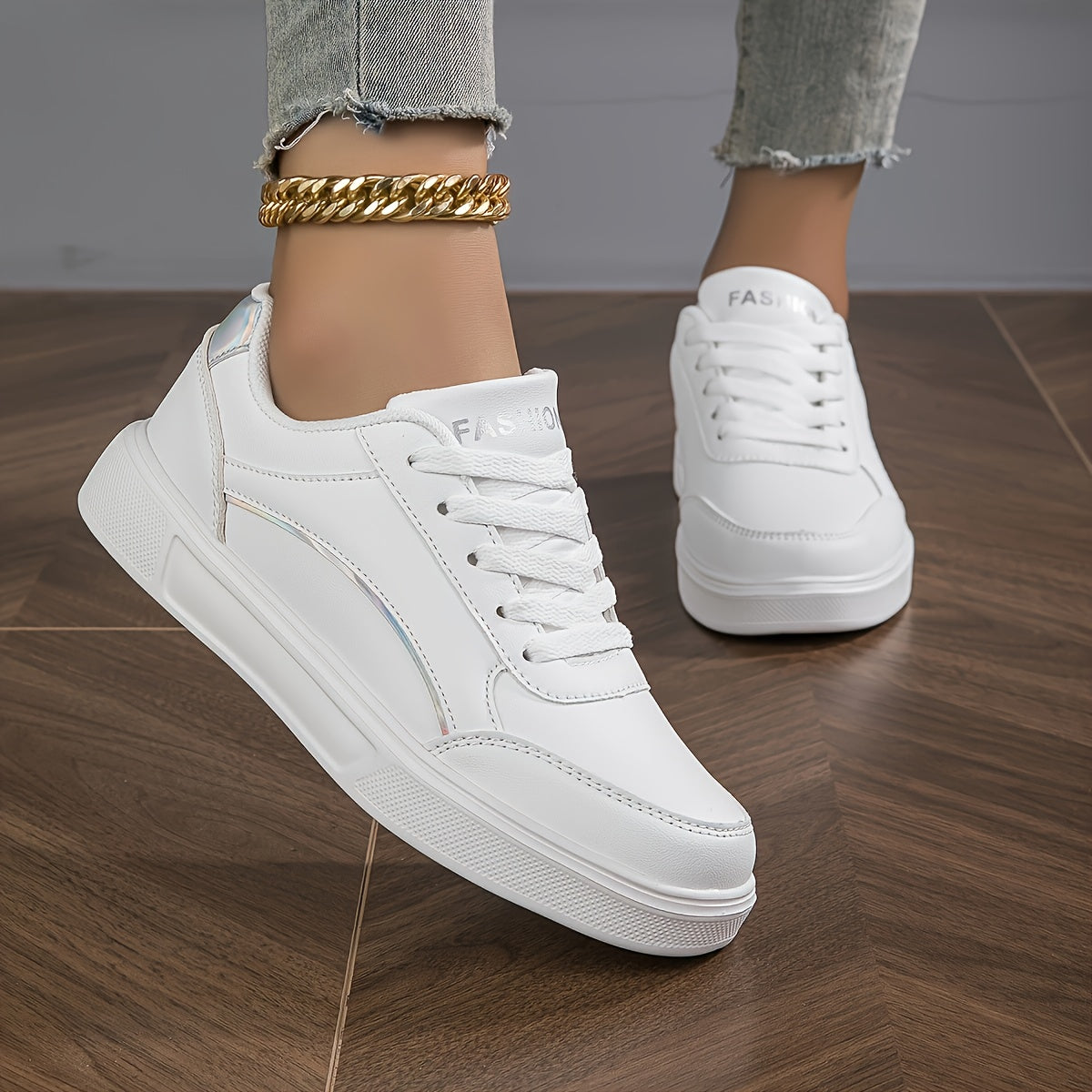 Women's Glitter Lace-Up Sneakers, Lightweight Soft Sole Skate Shoes