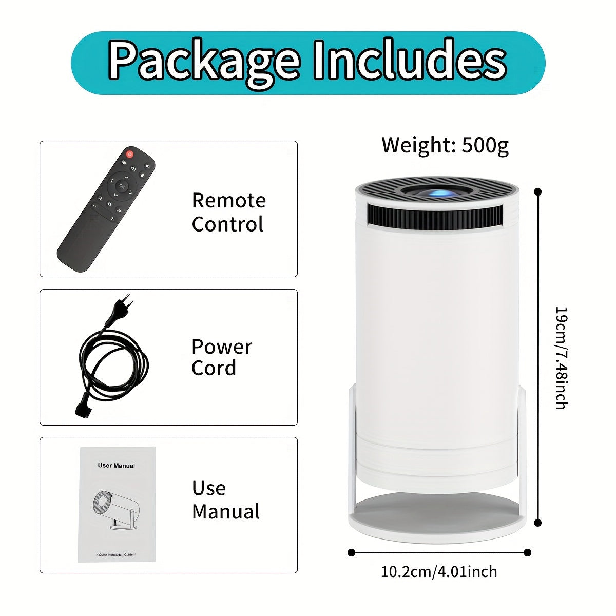 Mini 4K Portable Smart Projector with WiFi6 Auto Correction for Home Office