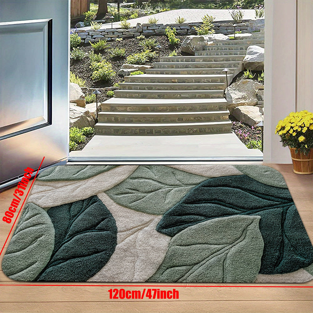 Leaf Pattern Door Mat Non-Slip Quick-Dry Machine Washable for Home Decor