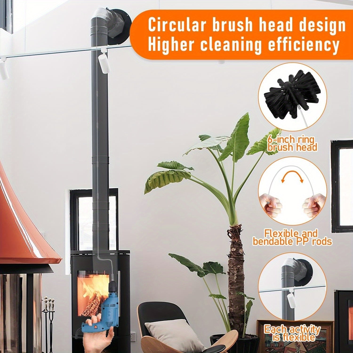 Chimney Sweep Kit for 9.14 Meters with Dryer Vent Cleaner and Nylon Rods