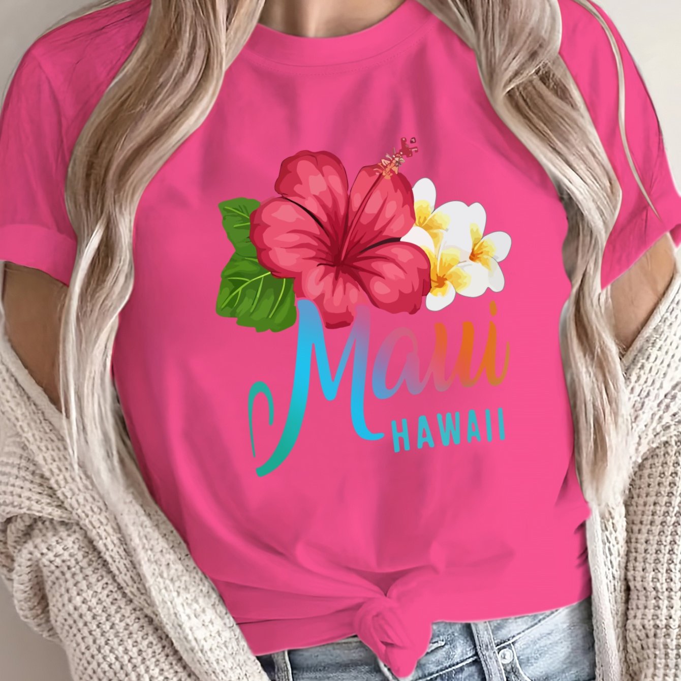 Women's Plus Size Loose Fit Hibiscus Floral T-Shirt Polyester Breathable Summer