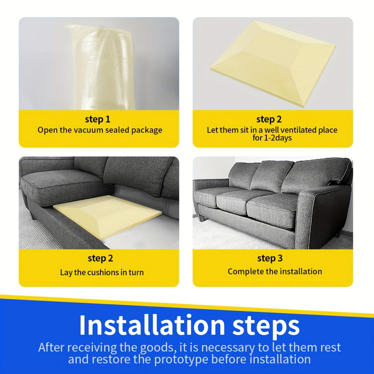 Wood-Free Furniture Repair Bracket Yellow 50.8cm Foam Sofa Cushion Support